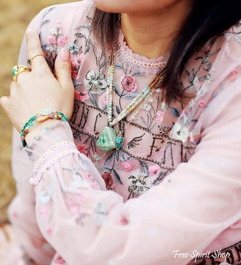 Natural Amazonite Gemstone Two Layer Necklace - Image 2