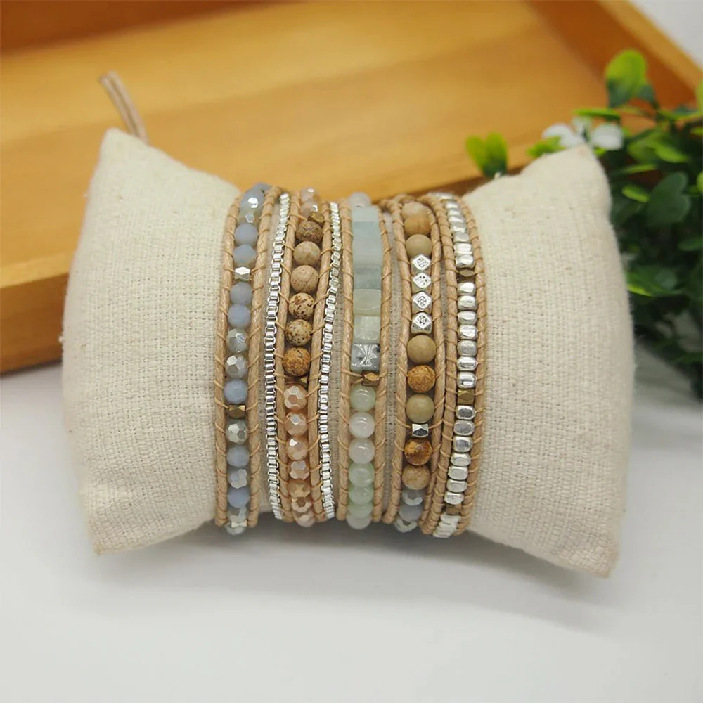 Natural Amazonite & Jasper Stone Wrap Bracelet - Image 3