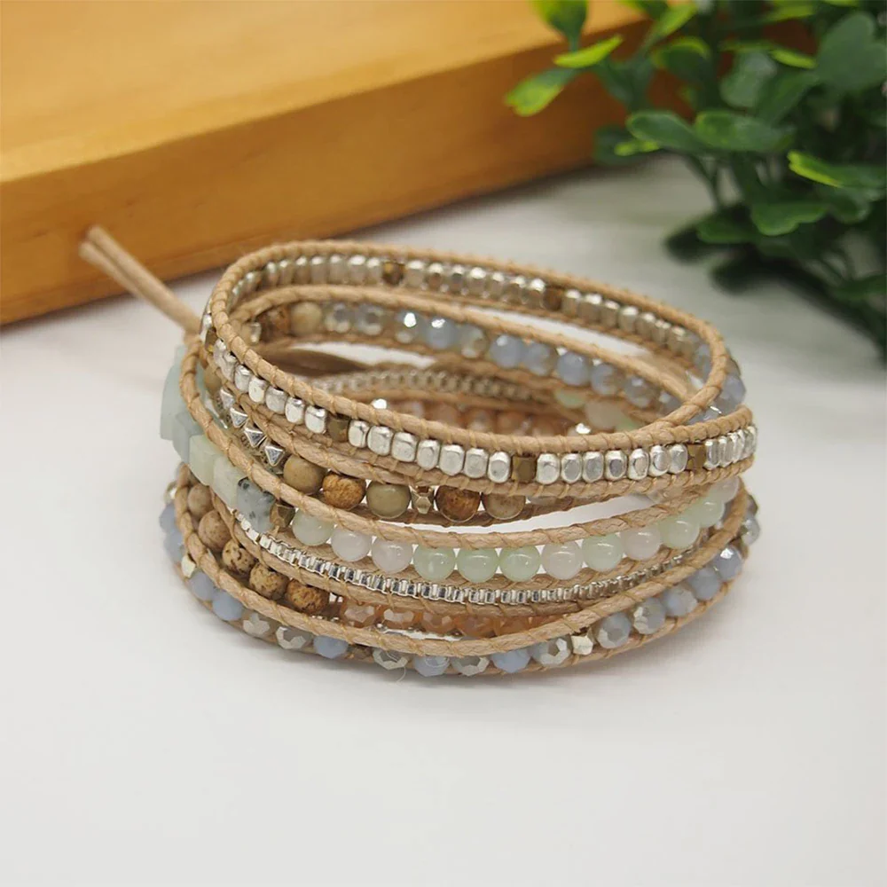 Natural Amazonite & Jasper Stone Wrap Bracelet - Image 4