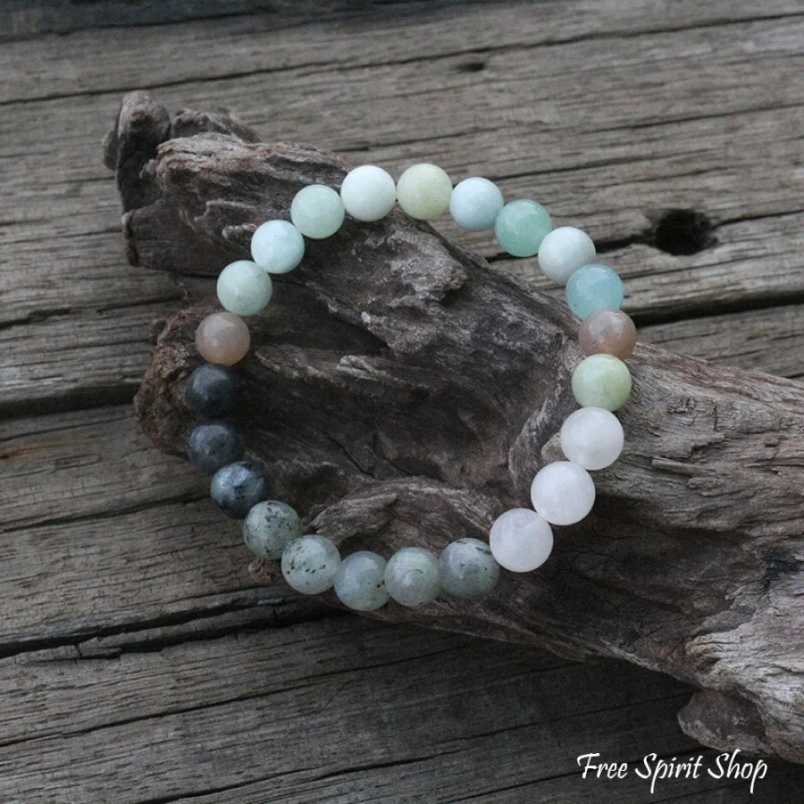 Natural Amazonite Labradorite Aquamarine & Rose Quartz Bead Bracelet - Image 2
