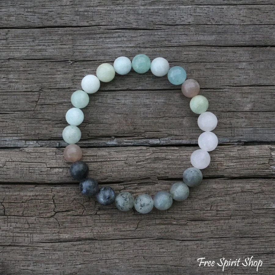 Natural Amazonite Labradorite Aquamarine & Rose Quartz Bead Bracelet - Image 3