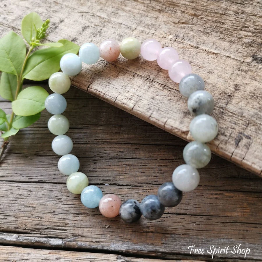 Natural Amazonite Labradorite & Rose Quartz Bead Bracelet - Image 2