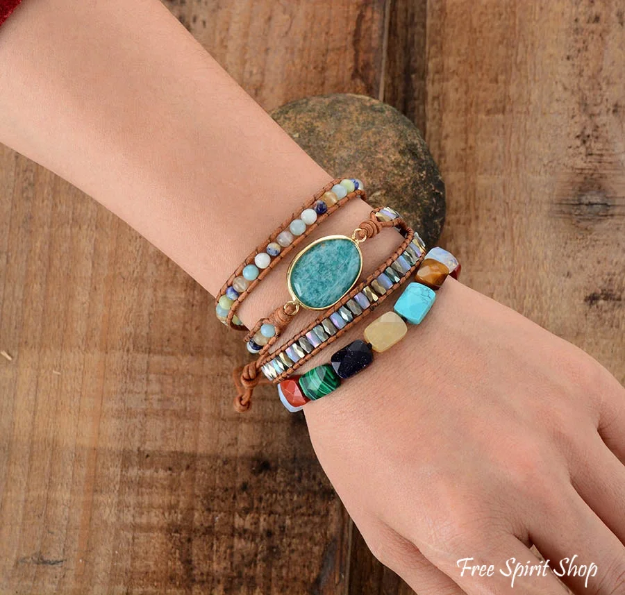 Natural Amazonite & Mix Gemstones Wrap Bracelet - Image 2