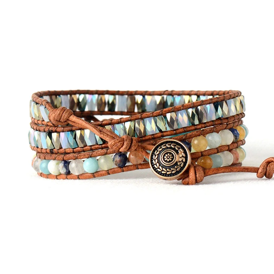 Natural Amazonite & Mix Gemstones Wrap Bracelet - Image 3