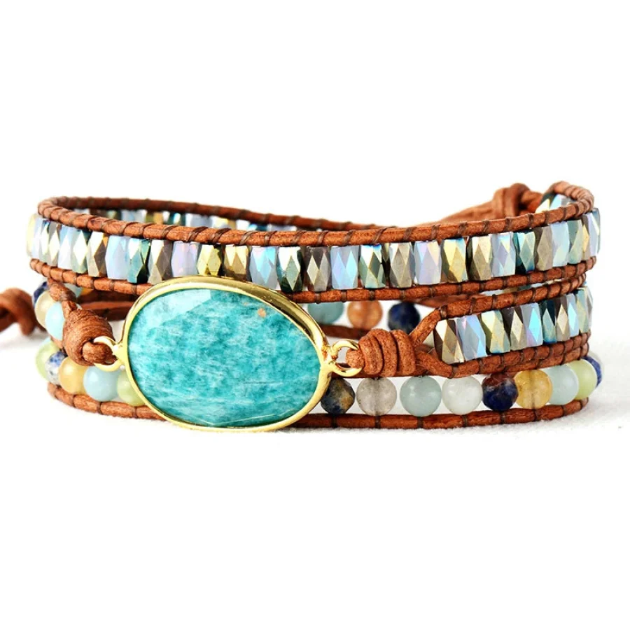 Natural Amazonite & Mix Gemstones Wrap Bracelet - Image 4