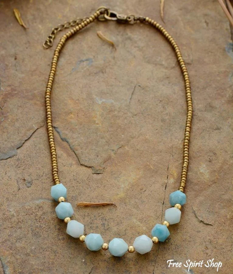 Natural Amazonite Nuggets & Seed-bead Choker Necklace - Image 5