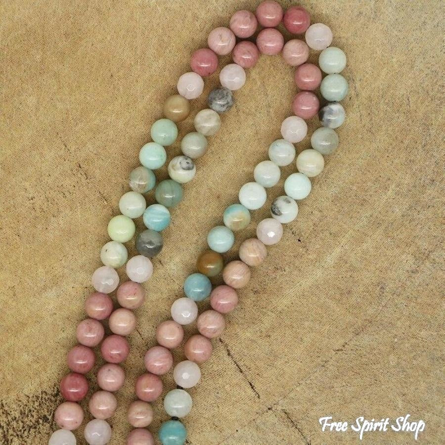 Natural Amazonite Rose Quartz & Rhodonite Necklace With Cross Pendant - Image 6