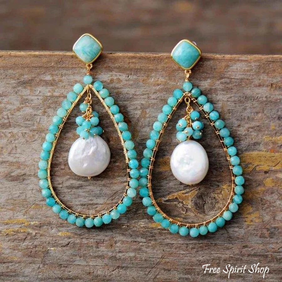 Natural Amazonite & Seashell Earrings - Image 4