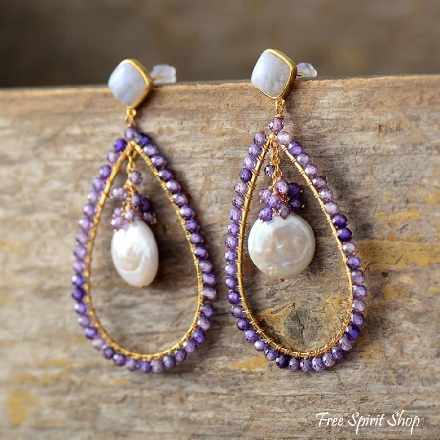 Natural Amazonite & Seashell Earrings - Image 6