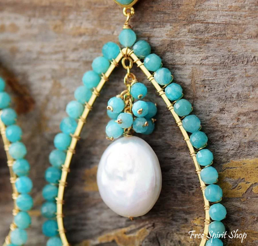 Natural Amazonite & Seashell Earrings - Image 7