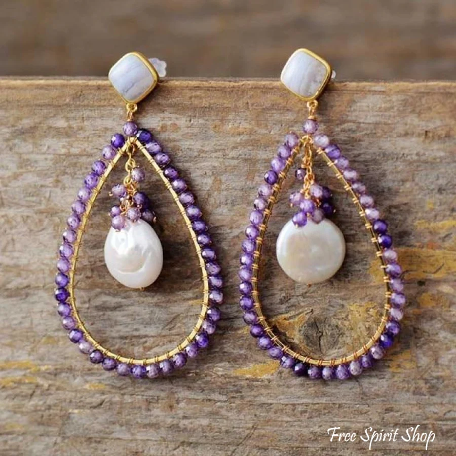 Natural Amazonite & Seashell Earrings - Image 8