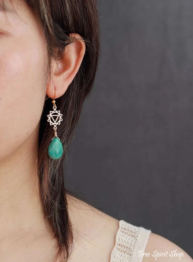 Natural Amazonite Spiritual Chakra Earrings - Image 3