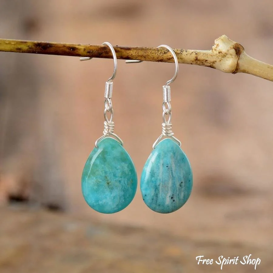 Natural Amazonite Teardrop Earrings