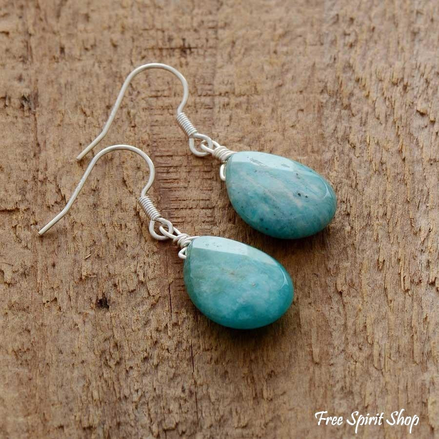 Natural Amazonite Teardrop Earrings - Image 2