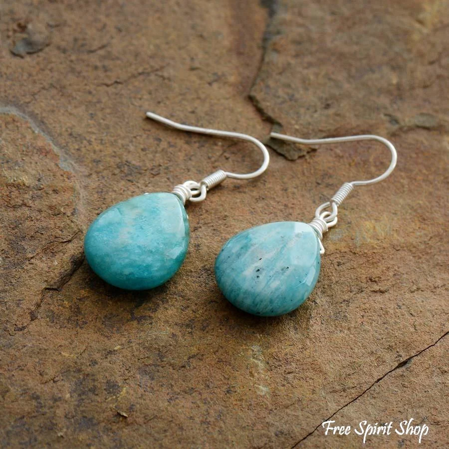 Natural Amazonite Teardrop Earrings - Image 3