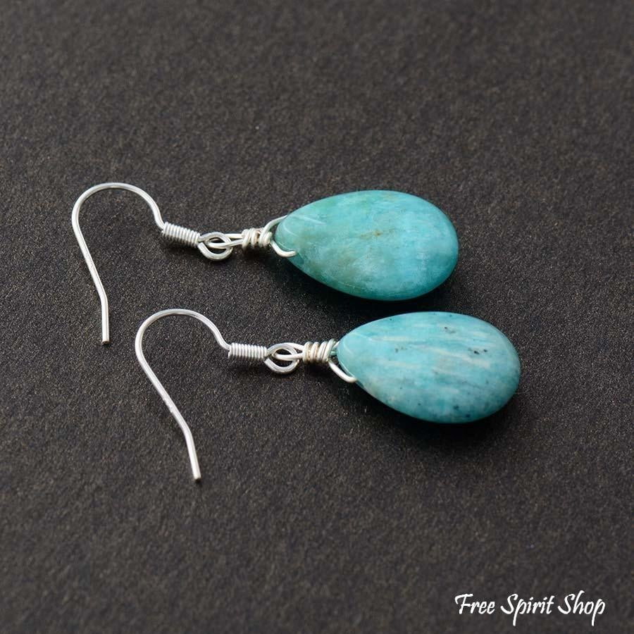 Natural Amazonite Teardrop Earrings - Image 4