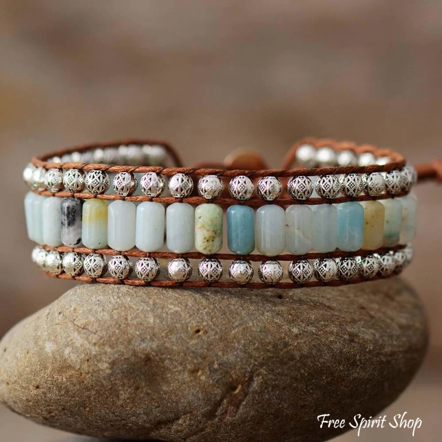 Natural Amazonite & Tibetan Bead Wrap Bracelet