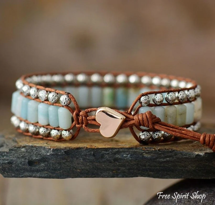 Natural Amazonite & Tibetan Bead Wrap Bracelet - Image 3