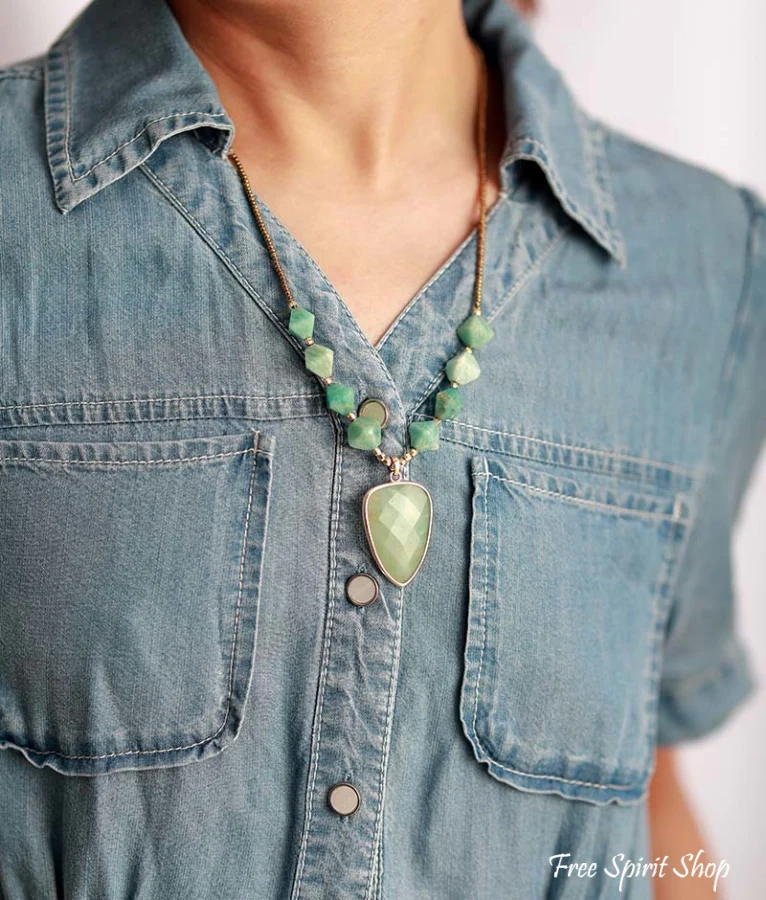Natural Amazonite & Tree of Life Necklace - Image 2