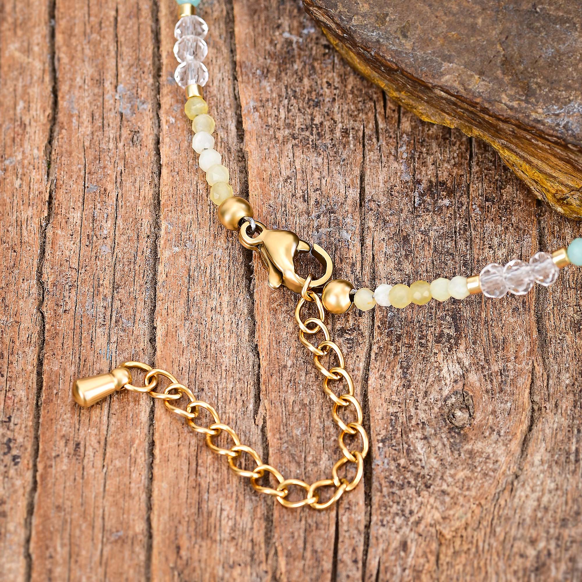 Natural Amazonite Clover & Yellow Citrine Bead Anklet - Image 4