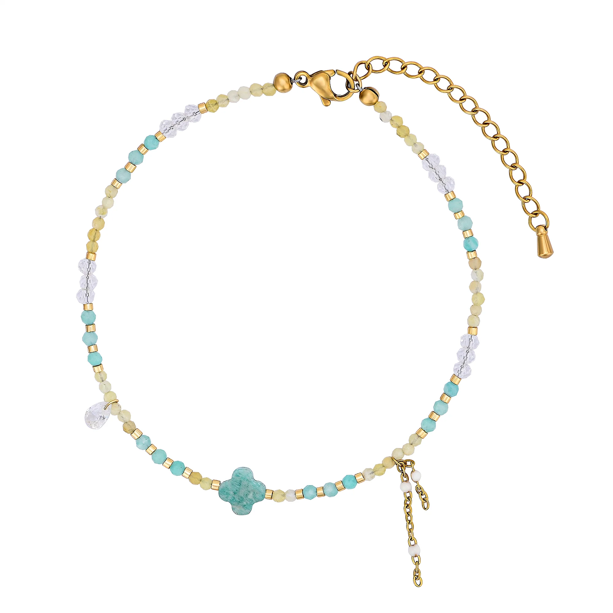 Natural Amazonite Clover & Yellow Citrine Bead Anklet - Image 5