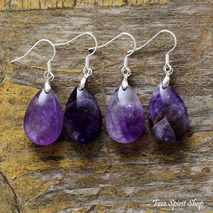 Natural Amethyst Gemstone Drop Earrings - Image 3