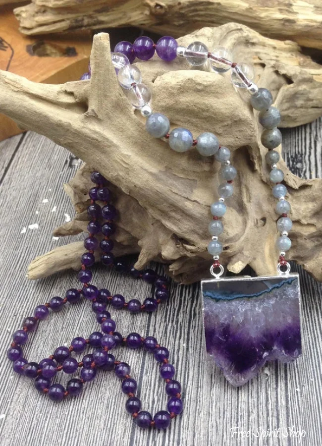 Natural Amethyst Druzy & Labradorite Stone Beaded Necklace - Image 3