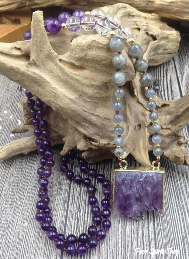 Natural Amethyst Druzy & Labradorite Stone Beaded Necklace - Image 4
