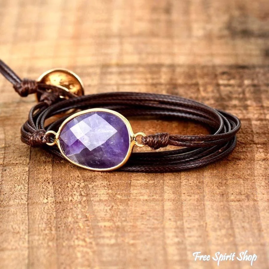 Natural Amethyst Gemstone Rope Wrap Bracelet