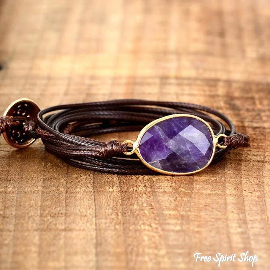 Natural Amethyst Gemstone Rope Wrap Bracelet - Image 2