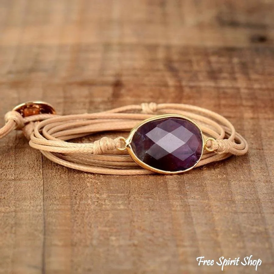 Natural Amethyst Gemstone Rope Wrap Bracelet - Image 4