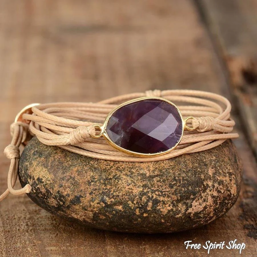 Natural Amethyst Gemstone Rope Wrap Bracelet - Image 5