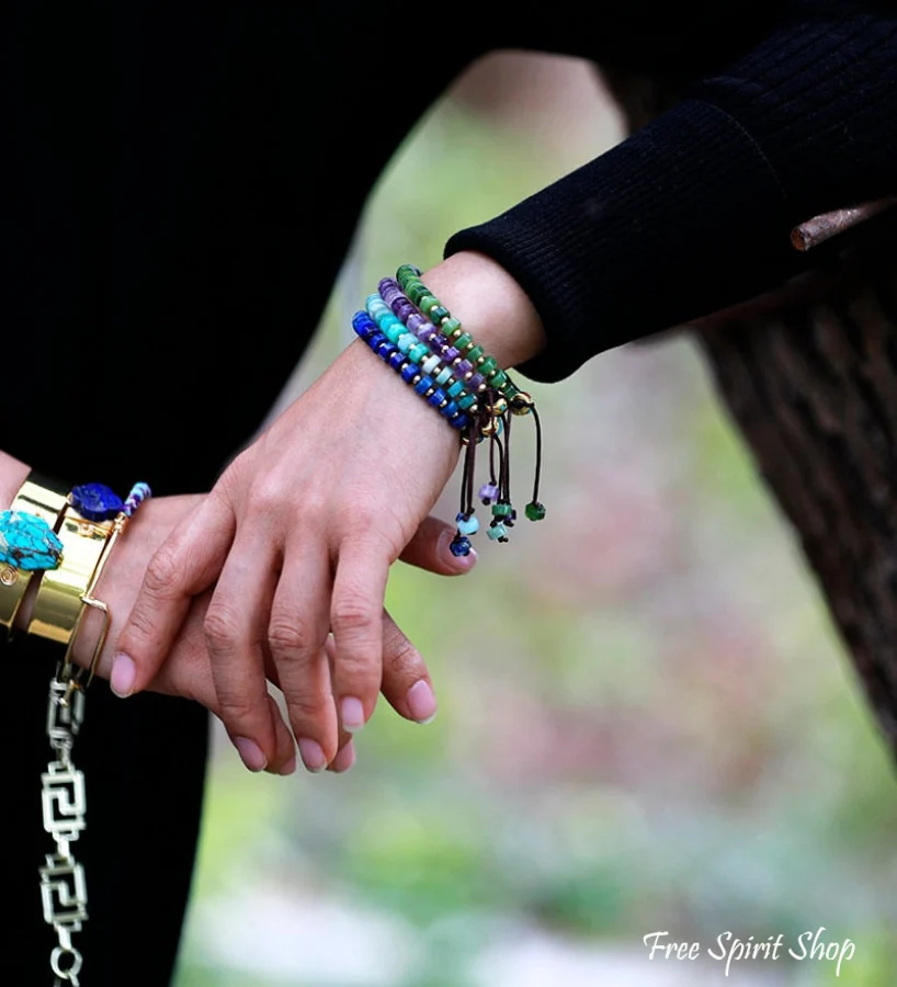 Natural Amethyst & Gold Bead Adjustable Bracelet - Image 2