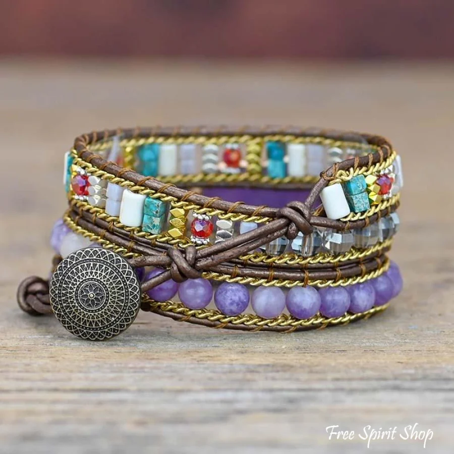 Natural Amethyst Heart Wrap Bracelet - Image 2