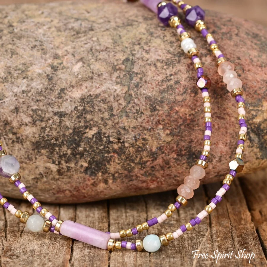 Natural Amethyst Hematite & Purple Assorted Bead Choker Necklace - Image 4