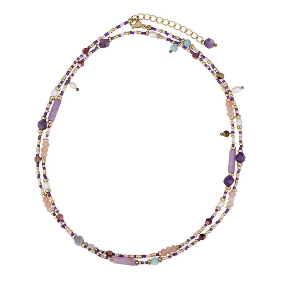 Natural Amethyst Hematite & Purple Assorted Bead Choker Necklace - Image 5