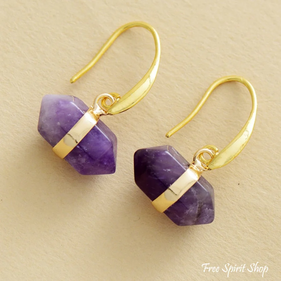 Natural Amethyst Hexagonal Earrings - Image 5