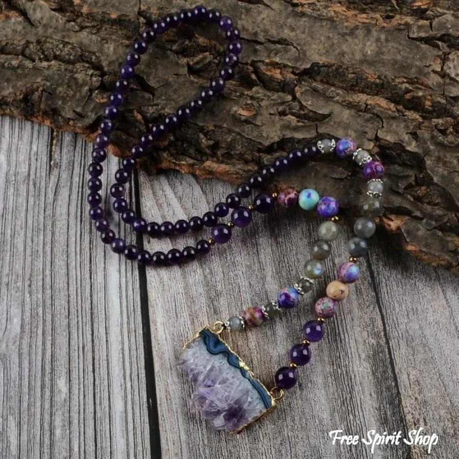 Natural Amethyst Jasper & Labradorite Beaded Druzy Necklace - Image 6