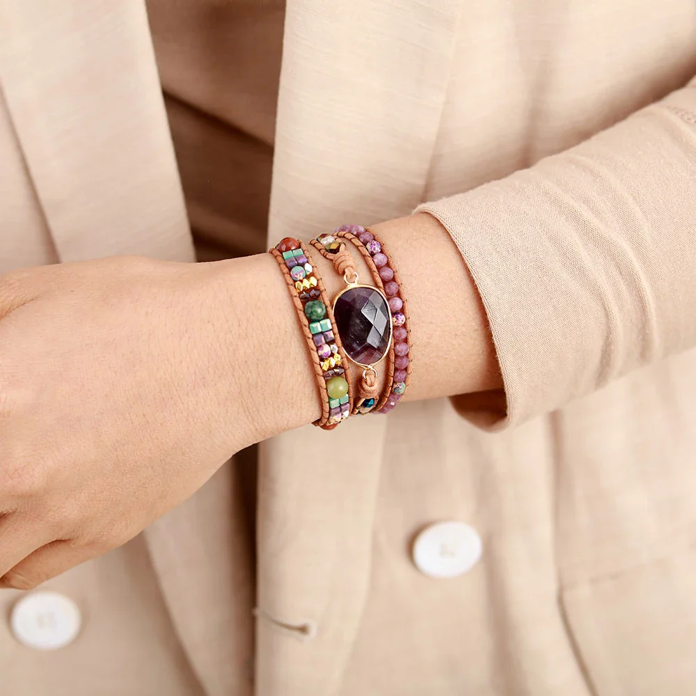 Natural Amethyst & Lepidolite Wrap Bracelet - Image 2