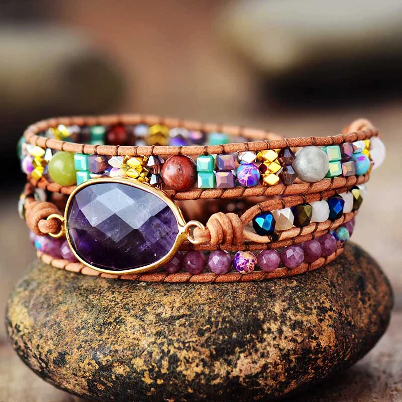 Natural Amethyst & Lepidolite Wrap Bracelet - Image 3