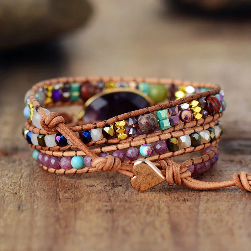 Natural Amethyst & Lepidolite Wrap Bracelet - Image 4