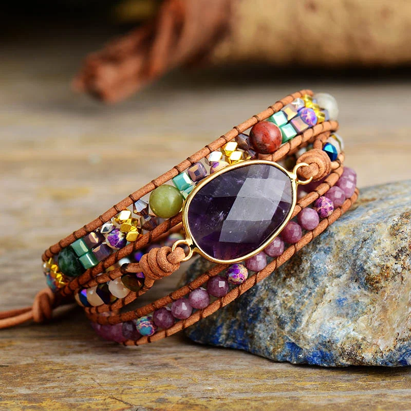 Natural Amethyst & Lepidolite Wrap Bracelet - Image 5