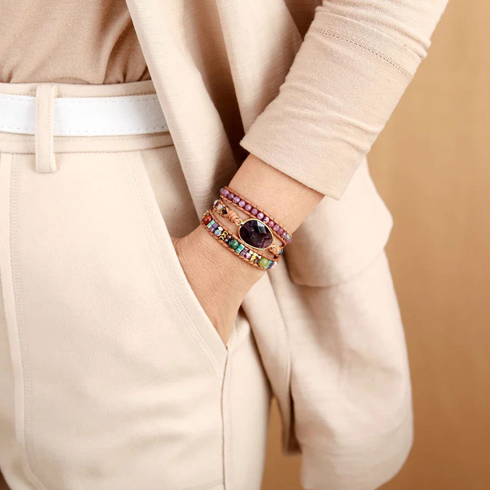 Natural Amethyst & Lepidolite Wrap Bracelet - Image 6