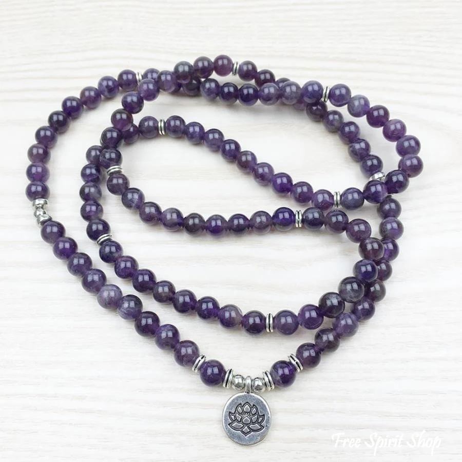 108 Natural Amethyst Stone Mala Prayer Beads Bracelet - Image 3