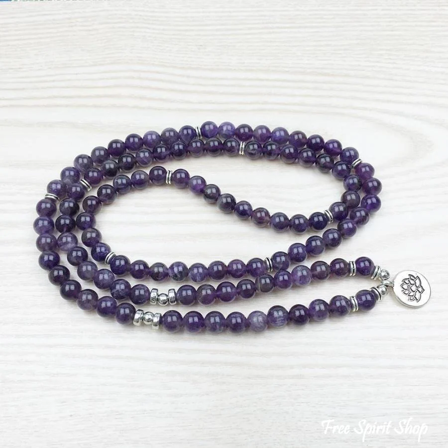 108 Natural Amethyst Stone Mala Prayer Beads Bracelet - Image 4