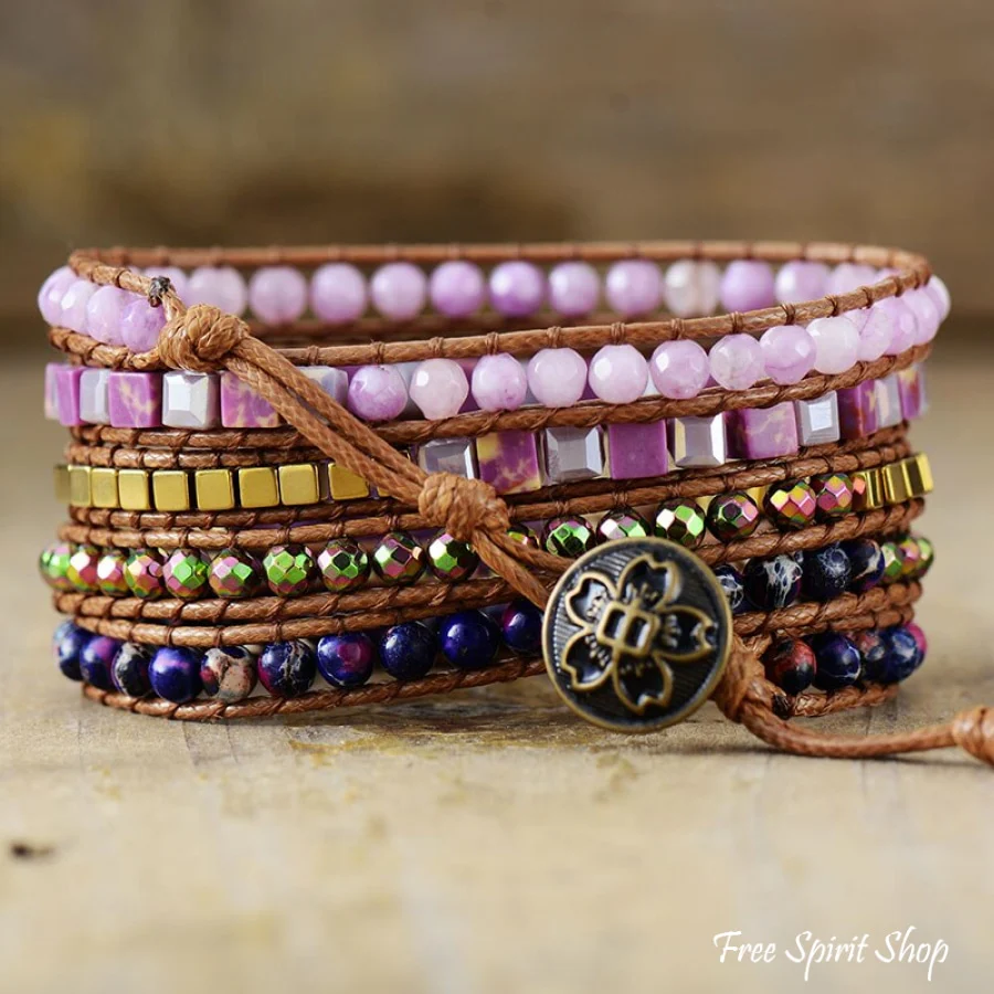 Natural Amethyst & Purple Quartz Wrap Bracelet - Image 3