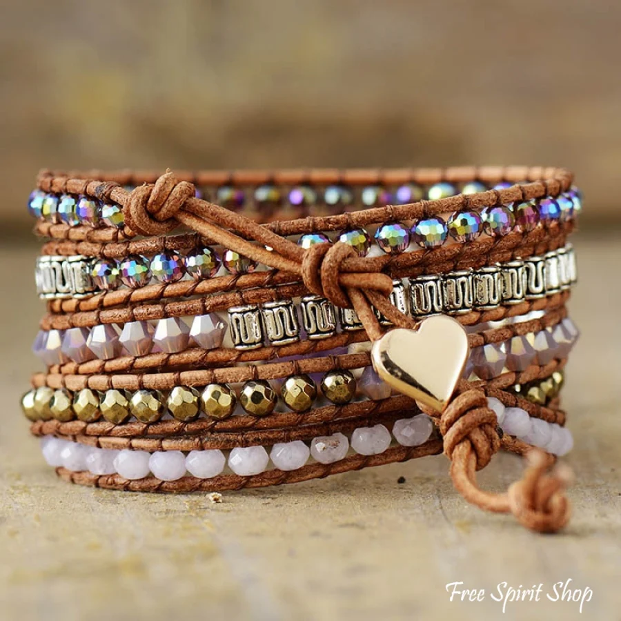 Natural Amethyst & Pyrite Wrap Bracelet - Image 4