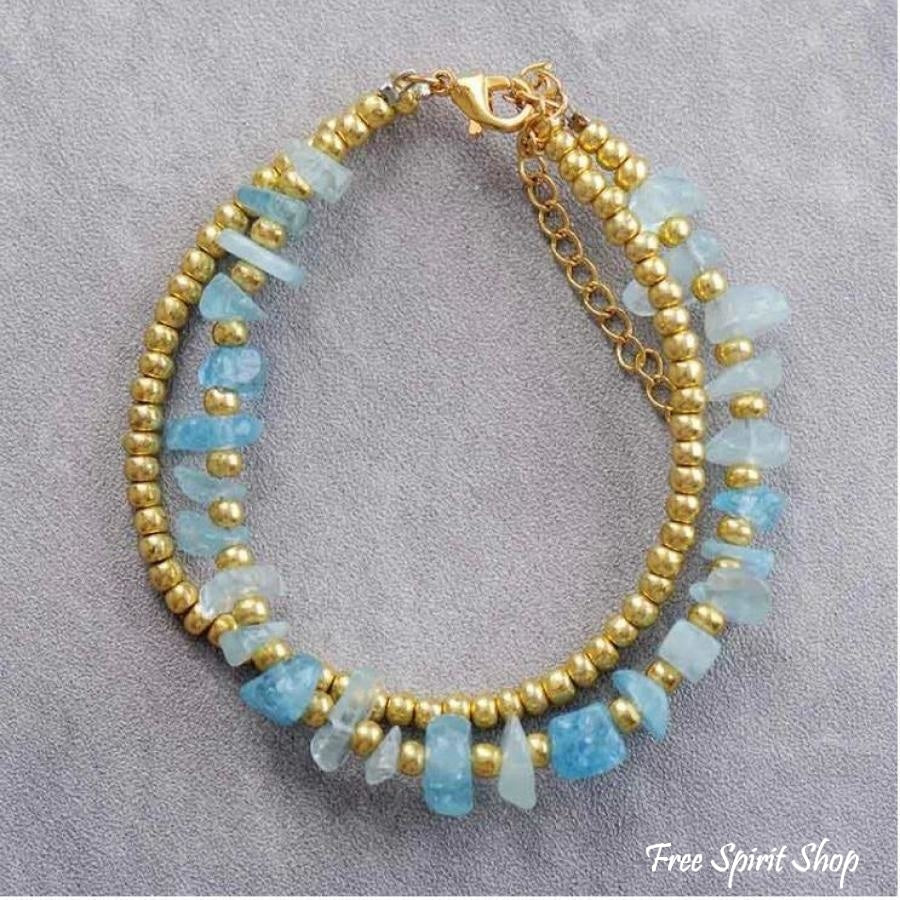 Natural Aquamarine & Quartz Beaded Bracelet - Image 3