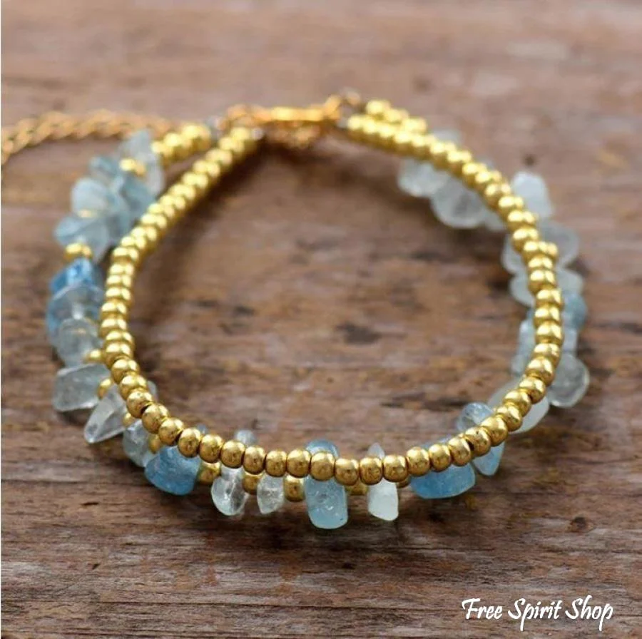 Natural Aquamarine & Quartz Beaded Bracelet - Image 4