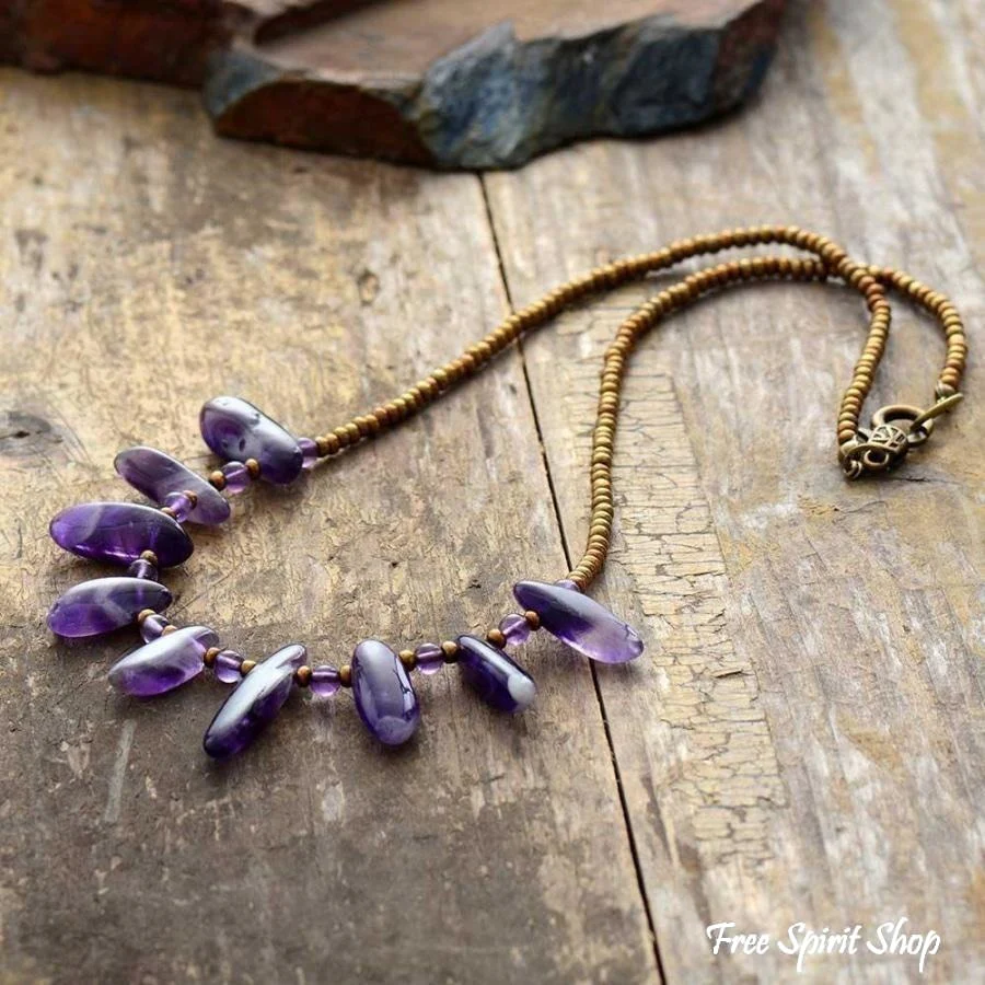 Natural Amethyst & Seed bead Choker Necklace